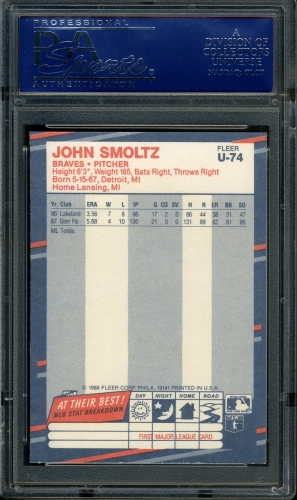 1988 Fleer Update #U-074 John Smoltz PSA 10 #16372426 - Back