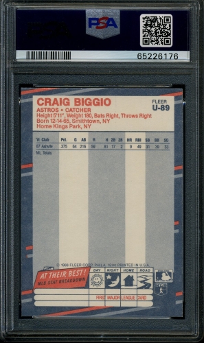 1988 Fleer Update #U-089 Craig Biggio PSA 10 #65226176 - Back