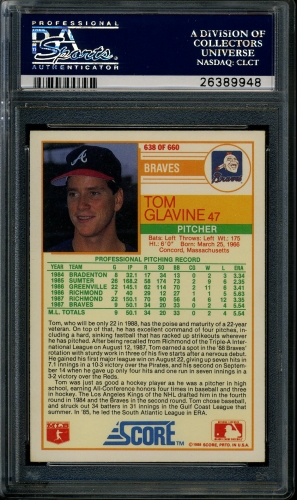 1988 Score #638 Tom Glavine PSA 10 #26389948 - Back