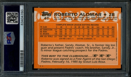 1988 Topps Traded #004T Roberto Alomar PSA 10 #63404760 - Back