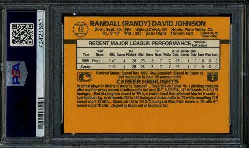 1989 Donruss #042 Randy Johnson PSA 10 #72421661 - Back