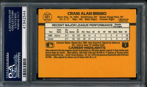 1989 Donruss #561 Craig Biggio PSA 10 #41942544 - Back