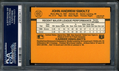 1989 Donruss #642 John Smoltz PSA 10 #29053411 - Back