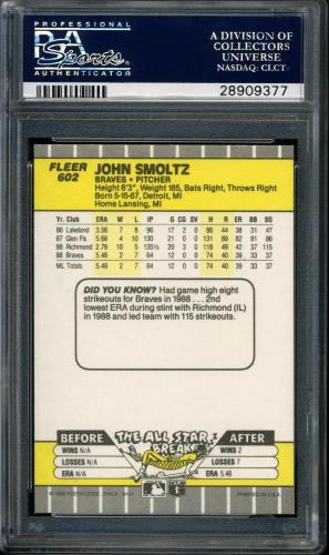 1989 Fleer #602 John Smoltz PSA 10 #28909377 - Back