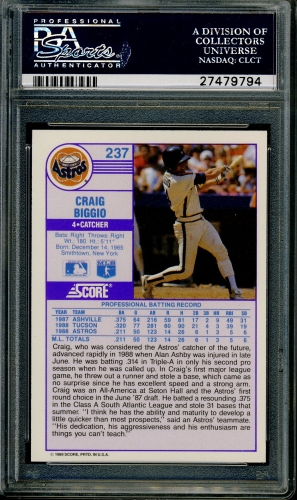 1989 Score #237 Craig Biggio PSA 10 #27479794 - Back