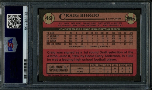 1989 Topps #049 Craig Biggio PSA 10 #59733333 - Back