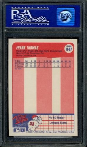 1990 Fleer Update #U-087 Frank Thomas PSA 10 #08074511 - Back