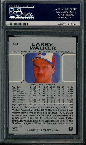 1990 Leaf #325 Larry Walker PSA 10 #40833104 - Back