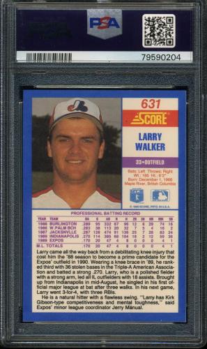 1990 Score #631 Larry Walker PSA 10 #79590204 - Back