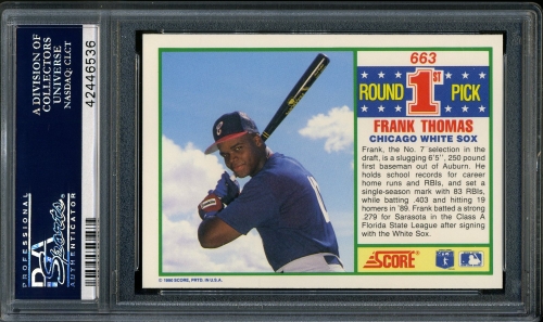 1990 Score #663 Frank Thomas PSA 10 #42446536 - Back