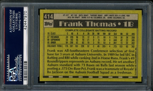 1990 Topps #414 Frank Thomas PSA 10 #42447970 - Back