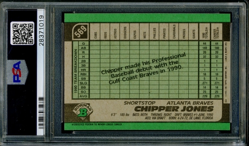 1991 Bowman #569 Chipper Jones PSA 10 #28371019 - Back