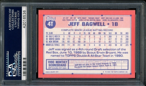 1991 Topps Traded #004T Jeff Bagwell PSA 10 #42016536 - Back