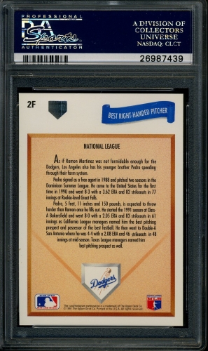 1991 Upper Deck Final Edition #002F Pedro Martinez PSA 10 #26987439 - Back