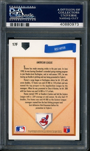 1991 Upper Deck Final Edition #017F Jim Thome PSA 10 #40880973 - Back