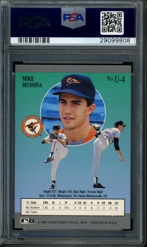 1991 Ultra Update #U-004 Mike Mussina PSA 10 #29099808 - Back