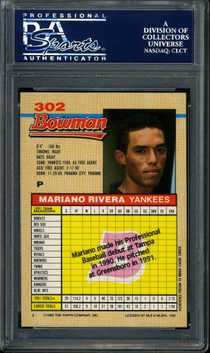 1992 Bowman #302 Mariano Rivera PSA 10 #24558481 - Back