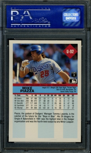 1992 Fleer Update #U-092 Mike Piazza PSA 10 #07072823 - Back