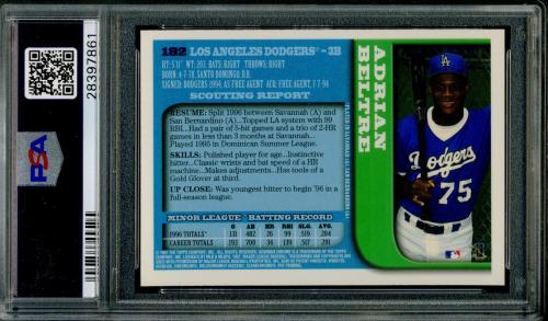 1997 Bowman Chrome #182 Adrian Beltre PSA 10 #28397861 - Back