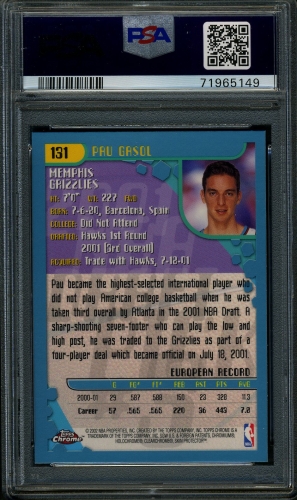 2001 Topps Chrome #131 Pau Gasol PSA 10 #71965149 - Back