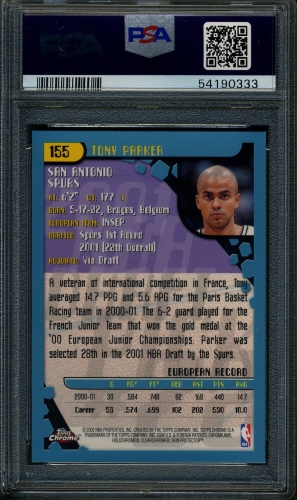 2001 Topps Chrome #155 Tony Parker PSA 10 #54190333 - Back