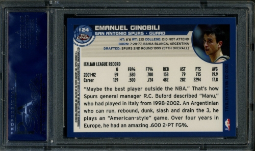 2002 Topps Chrome #124 Emanuel Ginobili PSA 10 #20986184 - Back