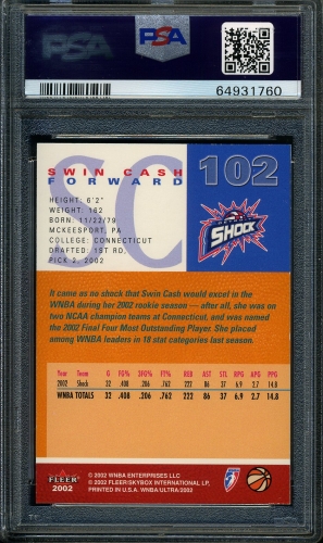 2002 Ultra WNBA #102 Swin Cash PSA 10 #64931760 - Back