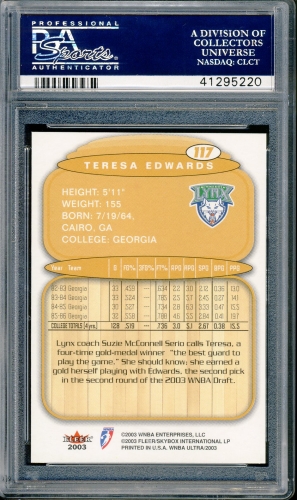 2003 Ultra WNBA #117 Teresa Edwards PSA 10 #41295220 - Back