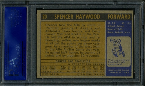 1971 Topps #020 Spencer Haywood PSA 9 #12490570 - Back