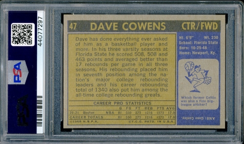 1971 Topps #047 Dave Cowens PSA 9 #44077297 - Back