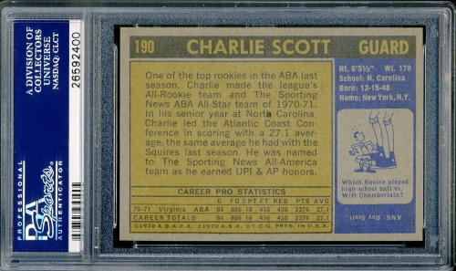 1971 Topps #190 Charlie Scott PSA 9 #26592400 - Back