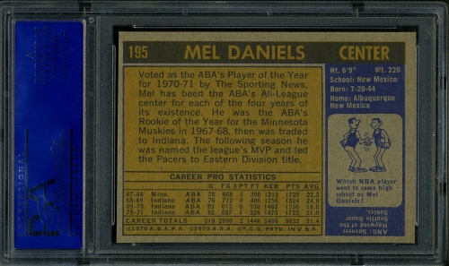 1971 Topps #195 Mel Daniels PSA 9 #40420973 - Back
