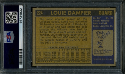 1971 Topps #224 Louie Dampier PSA 9 #46734932 - Back