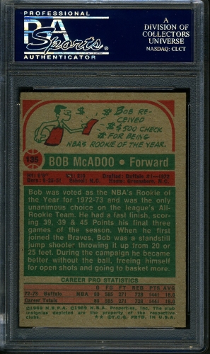 1973 Topps #135 Bob Mcadoo PSA 9 #18481410 - Back