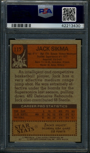 1978 Topps #117 Jack Sikma PSA 10 #42213430 - Back