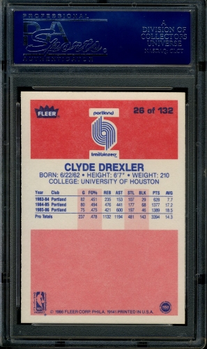 1986 Fleer #026 Clyde Drexler PSA 10 #15775114 - Back