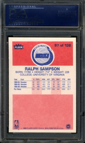 1986 Fleer #097 Ralph Sampson PSA 10 #21403627 - Back