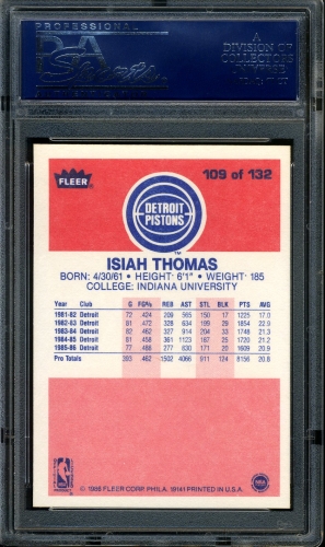 1986 Fleer #109 Isiah Thomas PSA 10 #20542597 - Back