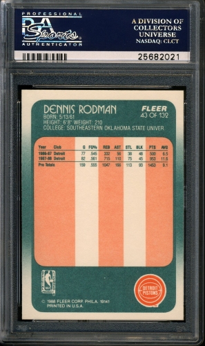 1988 Fleer #043 Dennis Rodman PSA 10 #25682021 - Back