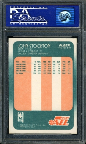 1988 Fleer #115 John Stockton PSA 10 #03132963 - Back