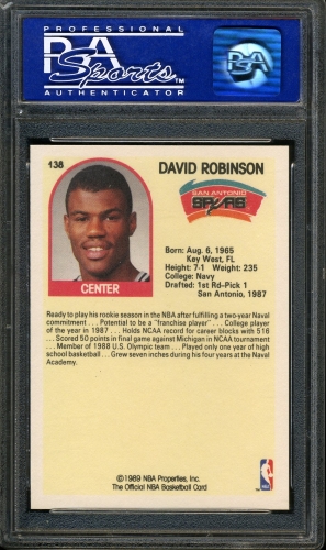 1989 Hoops #138 David Robinson PSA 10 #02099926 - Back