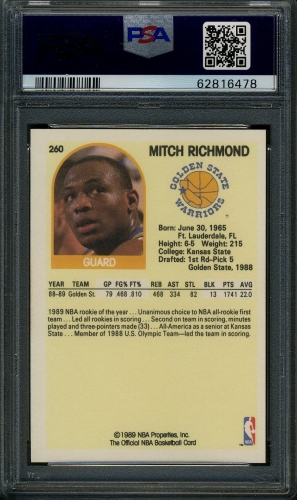1989 Hoops #260 Mitch Richmond PSA 10 #62816478 - Back