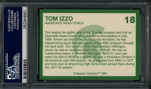 1990-91 Michigan State Collegiate Collection 20 #018 Tom Izzo PSA 10 #26294880 - Back