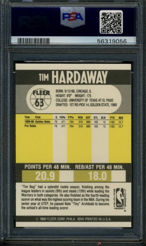 1990 Fleer #063 Tim Hardaway PSA 10 #56319056 - Back