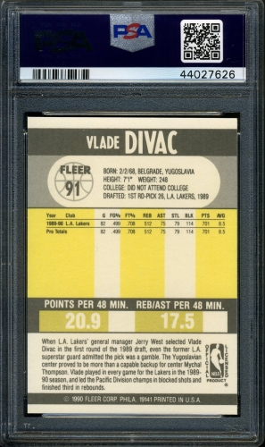 1990 Fleer #091 Vlade Divac PSA 10 #44027626 - Back