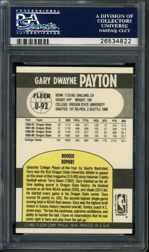 1990 Fleer Update #U-092 Gary Payton PSA 10 #26534821 - Back