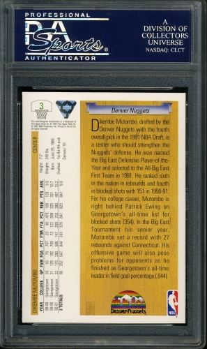 1991 Upper Deck #003 Dikembe Mutombo PSA 10 #24291579 - Back