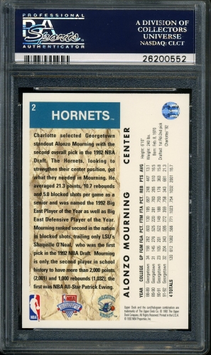 1992 Upper Deck #002 Alonzo Mourning PSA 10 #26200552 - Back