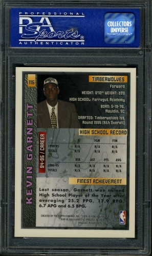 1995 Finest #115 Kevin Garnett PSA 10 #01626268 - Back