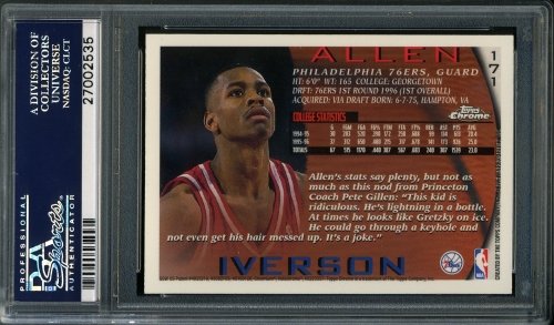 1996 Topps Chrome #171 Allen Iverson PSA 10 #27002535 - Back